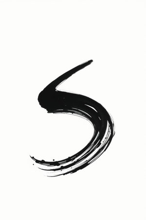 Number five made of black paint brush strokes isolated on white background.