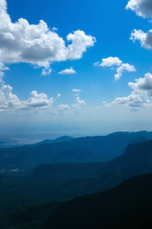 Mountain view with blue sky and white clouds, Chiangmai Thailand.の写真素材