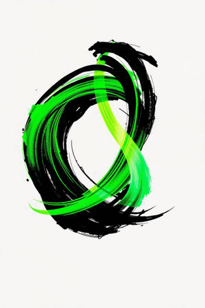 Black and green paint brush circle on white paper. Grunge backgroundの写真素材