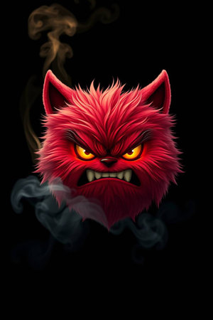 Angry red fox with smoke on a black background. Vector illustration.