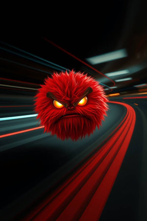 Fantasy alien in the road with speed motion blur. 3D rendering
