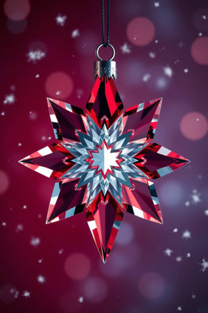 3d rendering of christmas ornament on red background with snowflakes