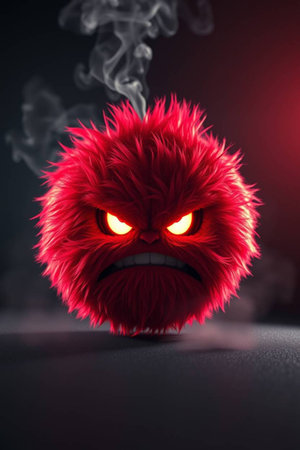 Frightened red furry monster on a dark background. 3d rendering