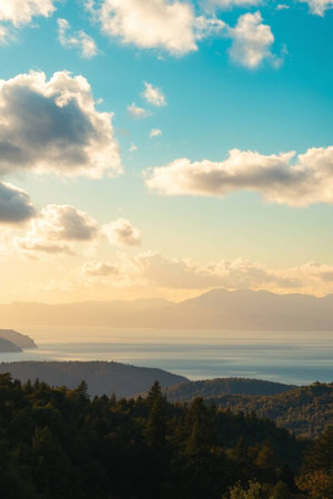 Sunset over a lake. Landscape photo.の写真素材