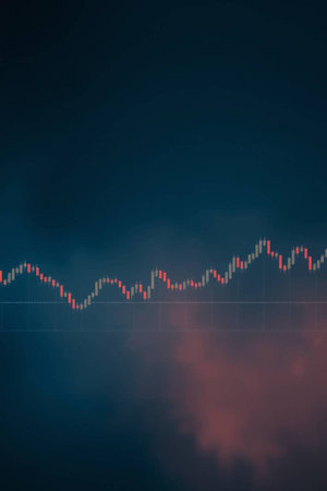 Candle stick graph chart with indicator showing bullish point or bearish point, up trend or down trend of price of stockの写真素材