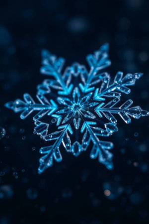 Snowflake on a dark blue background. 3d rendering, 3d illustration.の写真素材