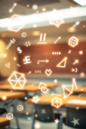 Abstract glowing polygonal background. Technology and science concept. Double exposureの写真素材