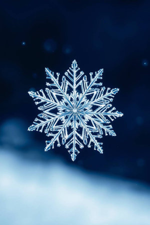 snowflake on a dark blue background, close-up, macroの写真素材