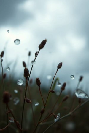 Dew drops on the grass after the rain. Shallow depth of fieldの写真素材