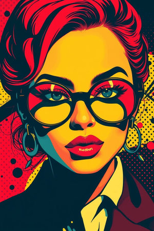 Pop art woman in glasses. Vector illustration. Fashion girl in comics style.の写真素材
