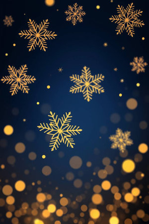 Christmas background with snowflakes and bokeh lights. Vector illustration.
