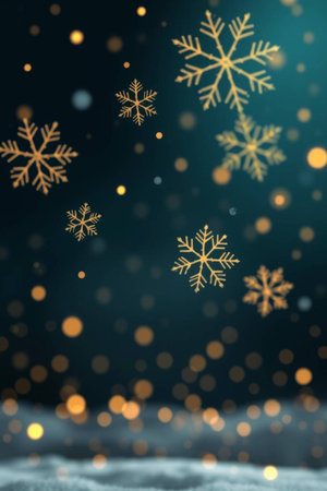 Christmas background with snowflakes and bokeh. 3D renderingの写真素材