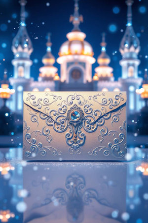 Jewelry box with a precious stone on the background of the Moscow Kremlinの写真素材