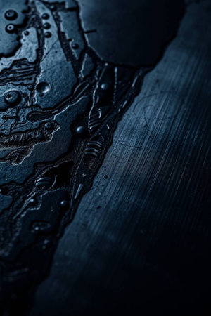 Metal background with scratches and cracks. Shallow depth of field. Toned.