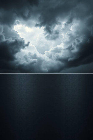Dark stormy clouds over the sea. Dramatic sky. 3D illustrationの写真素材