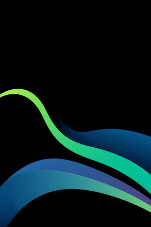 abstract background with blue and green wavy lines on black backgroundの写真素材