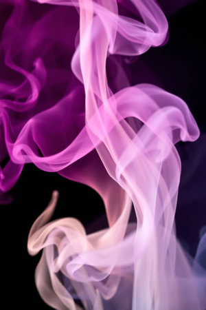 Purple smoke on black background. Abstract color smoke on black background.の写真素材