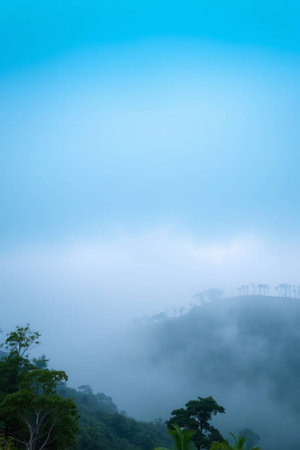 Mountain landscape with fog at Chiangrai province, Thailand.の写真素材