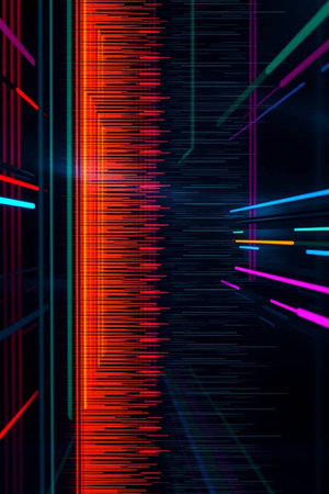 3d render, abstract background with neon lines, glowing stripes, optical illusion