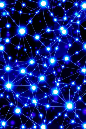 abstract background with blue bokeh lights and stars on black