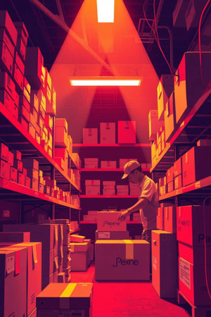Warehouse worker working in warehouse. This is a 3d render illustration