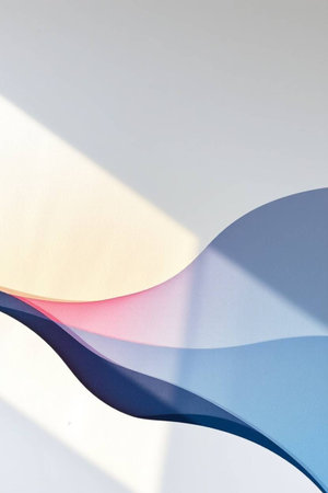 abstract background with colorful curved paper in light and shadow on white wallの写真素材