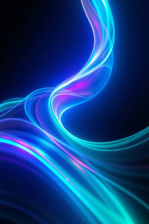 abstract background with blue and purple wavy lines on dark backdrop