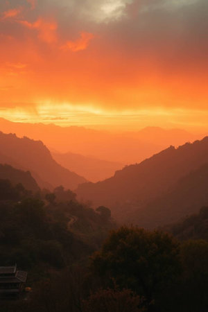 Sunset in the mountains, closeup of photo, north Chinaの写真素材