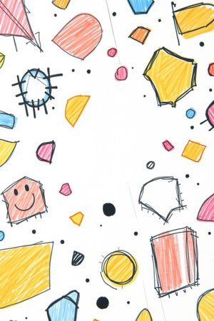 Hand drawn abstract background. Colorful shapes and doodles.