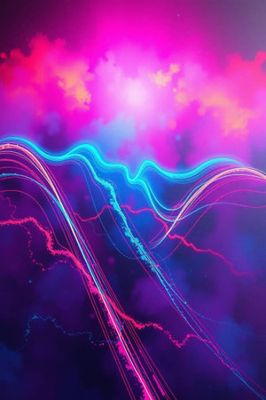 Futuristic technology wave background with glowing lines and bokeh
