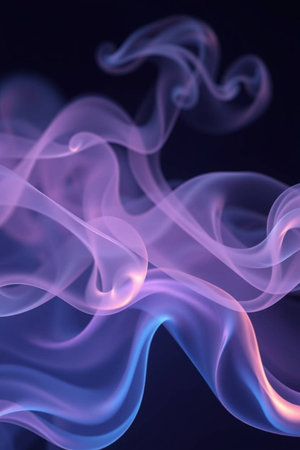 abstract background smoke curves and wave in blue and purple color toneの写真素材