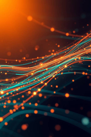 abstract technology background with glowing particles. 3d rendering - illustrationの写真素材