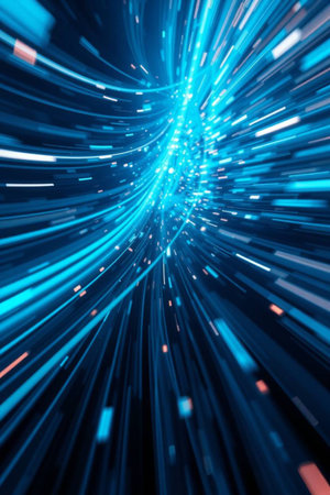 abstract blue background with speed motion lines and bokeh effectの写真素材