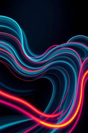 abstract background with glowing lines in blue, red and pink colors