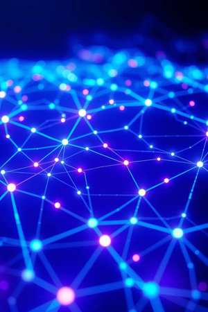 Abstract network connection on blue background. Technology concept. 3D Renderingの写真素材