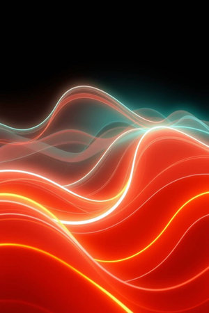 abstract red and blue waves on a black background with copy space