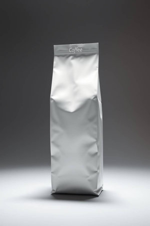 Blank white paper bag mockup on gray background.