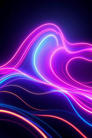 abstract background with purple and blue neon lines, 3d render