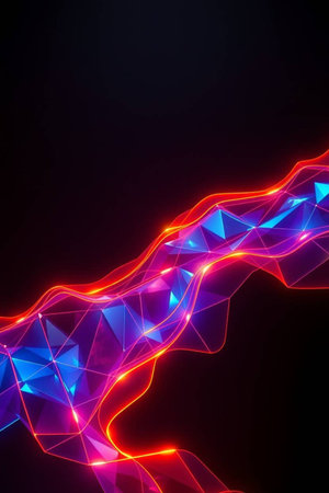 abstract polygonal background with glowing lines, 3d renderの写真素材
