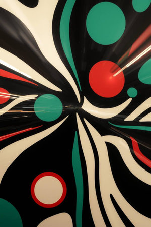 abstract background with circles and lines in black, white and red