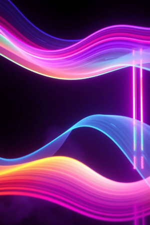 abstract background with glowing wavy lines, blue and pink colors