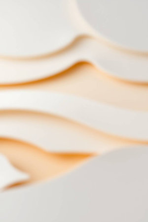 Abstract white and orange background with paper cut shapes. Soft focus.の写真素材