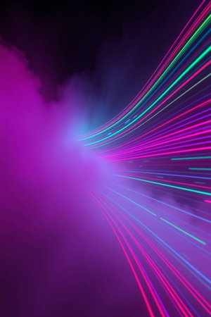 Futuristic abstract background with glowing lines and smoke in the dark