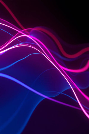 abstract background with glowing lines and waves in blue and purple colors