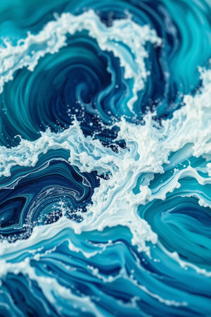 abstract background with blue and white acrylic paint in the form of waves
