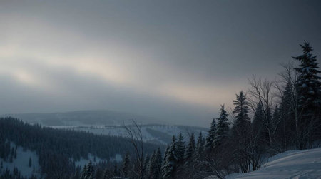 Winter landscape in the Carpathian Mountains. Ukraine, Europe.の写真素材