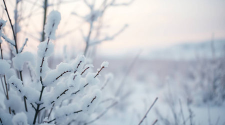 Beautiful winter landscape with snow covered tree branches. Toned.の写真素材