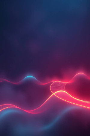 abstract background with red and blue neon lines on dark blue backdrop