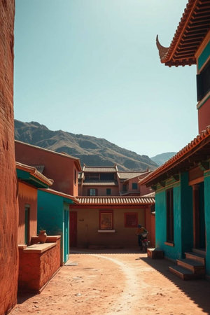 Houses in the old town of Leh, Ladakh, Indiaの写真素材