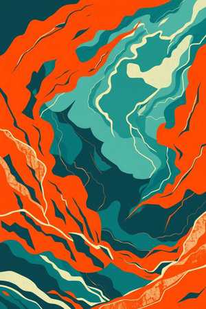 abstract background with wavy lines and waves in orange and blue colors